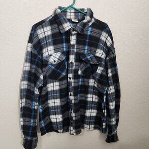 Open Trails Mens Flannel Shirt Size XL Black Blue White Plaid Button-Up
